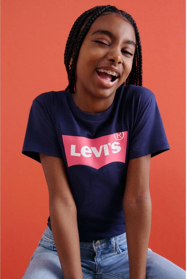 Levis Levi's Kids T-shirt BATWING met logo donkerblauw roze Meisjes Katoen Ronde hals 110 - Foto 3