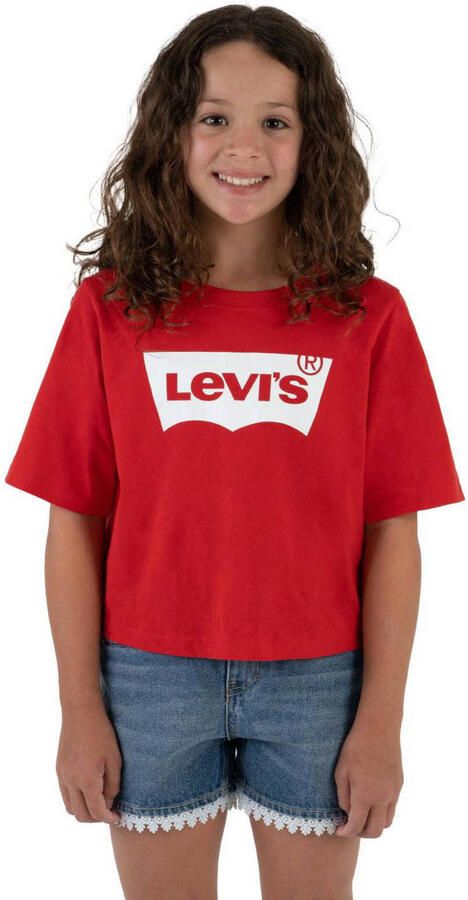 Levis Levi's Kids T-shirt LIGHT BRIGHT MEET & GREET met logo rood wit Meisjes Katoen Ronde hals 140