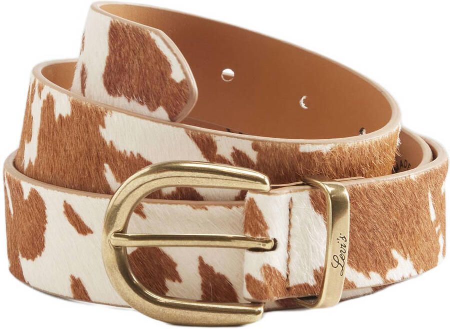 Levi's leren riem Phoebe met koeienprint ecru bruin