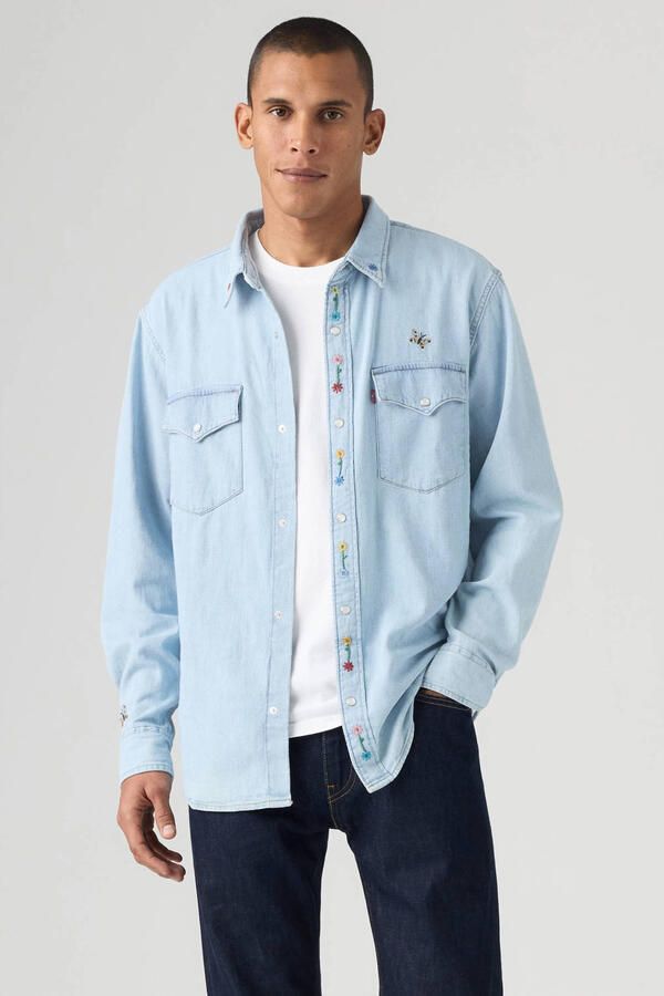 Levi's relaxed casual overhemd light blue denim - Foto 3