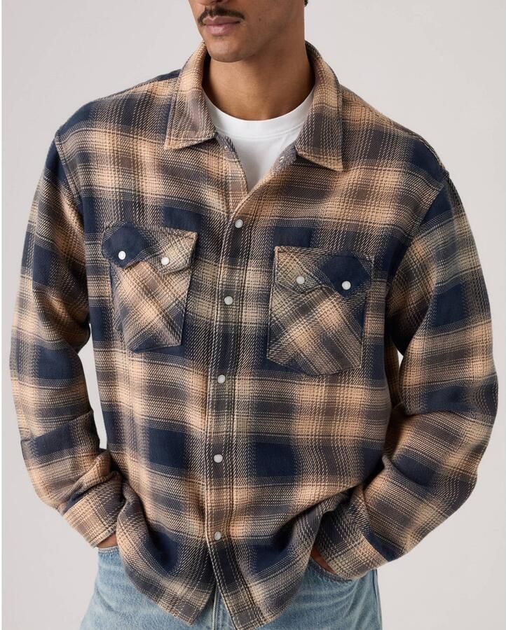 Levi's relaxed fit geruit casual overhemd blauw crème