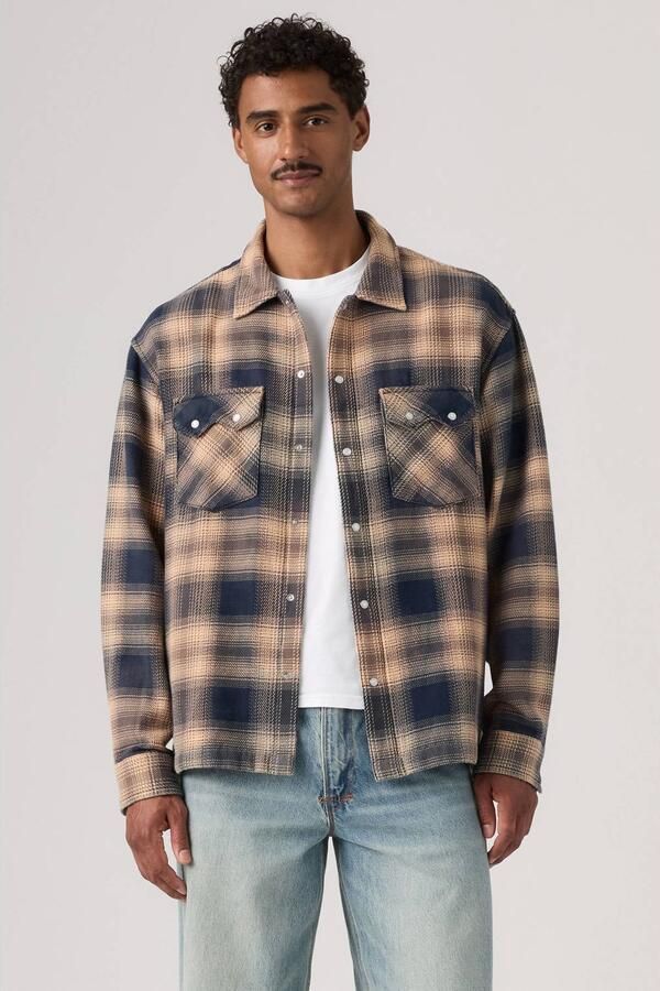 Levi's relaxed fit geruit casual overhemd blauw crème - Foto 3