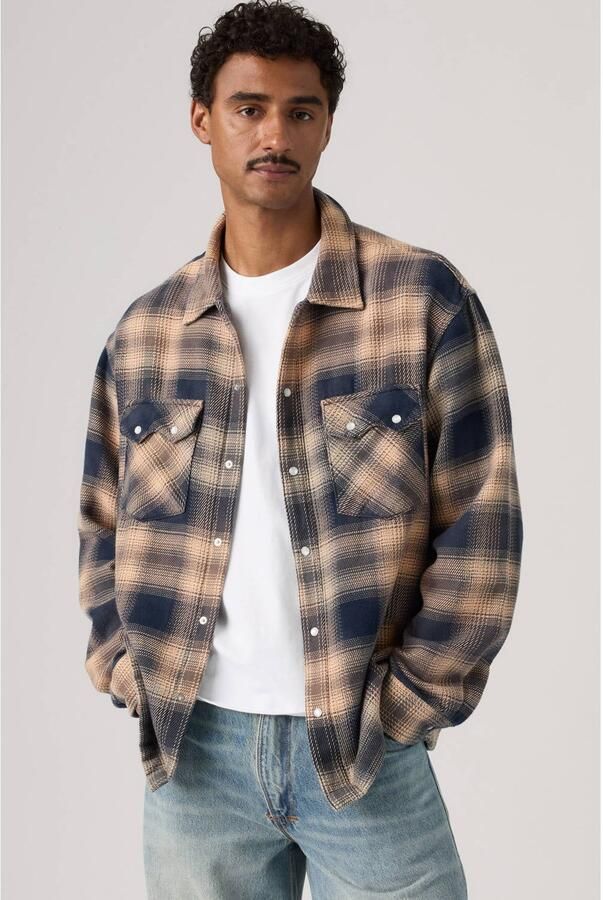 Levi's relaxed fit geruit casual overhemd blauw crème - Foto 2