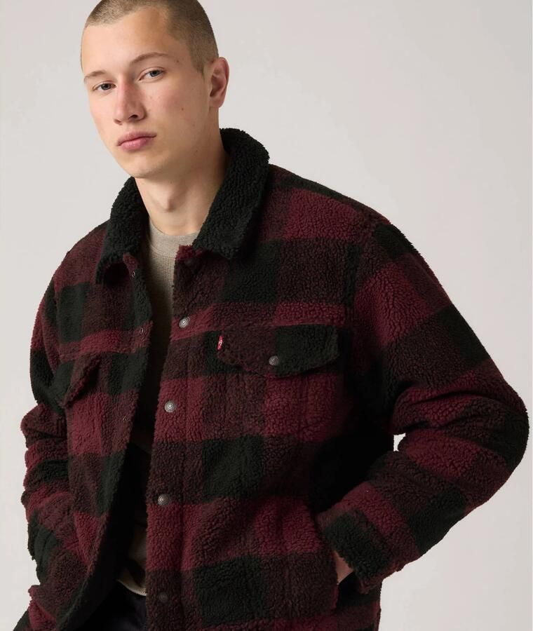 Levi's teddy geruite teddyjas donkerrood