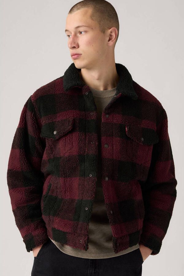 Levi's teddy geruite teddyjas donkerrood - Foto 2