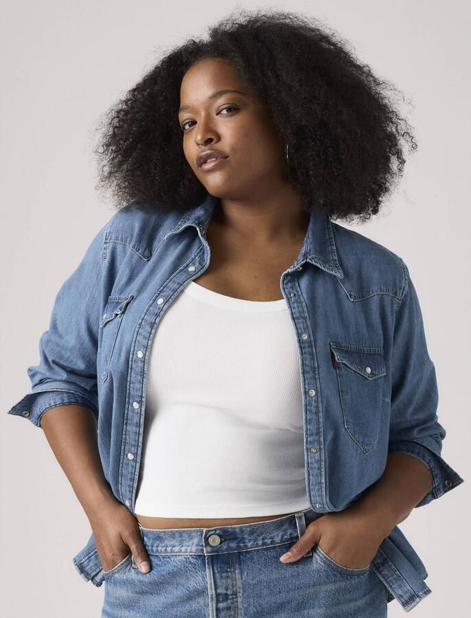 Levi's Plus denim blouse medium blue denim