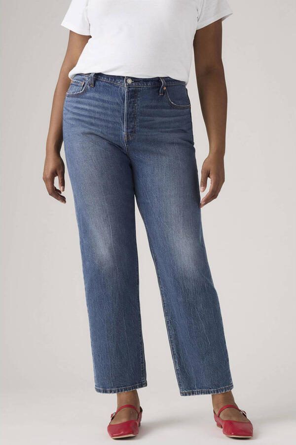 Levi's Plus high waist straight leg jeans medium blue denim