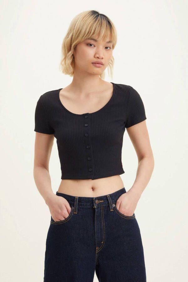 Levi's Zwart Katoenen T-Shirt met Knoopsluiting Black Dames