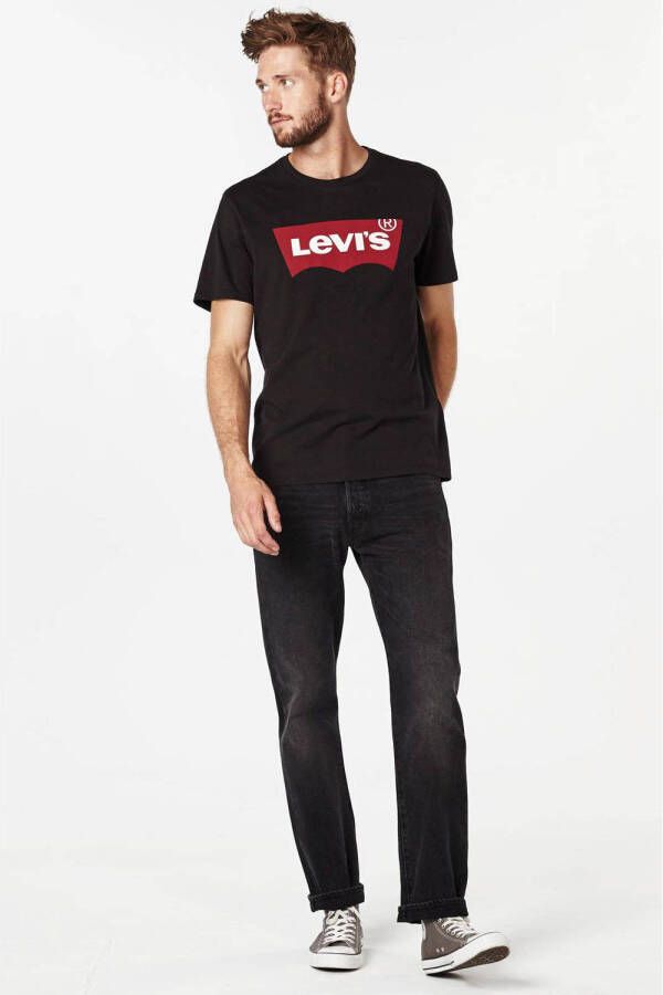 Levi's Iconisch Katoenen T-Shirt Zwart Rechte Pasvorm Korte Mouwen Zwart Heren