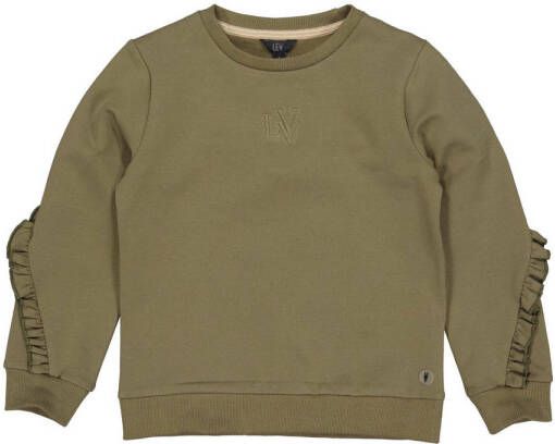 LEVV sweater GIANINA met ruches olijfgroen 104 | Sweater van