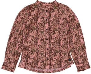 LEVV blouse Ami met all over print en ruches roze bruin