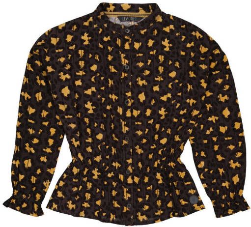 LEVV blouse Angie met panterprint grijs geel Meisjes Viscose Ronde hals 152