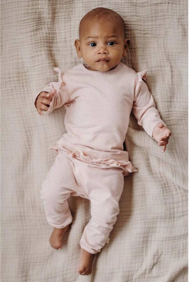 LEVV baby basic longsleeve LNINANOS met stippen en ruches zachtroze wit Meisjes Katoen Ronde hals 62