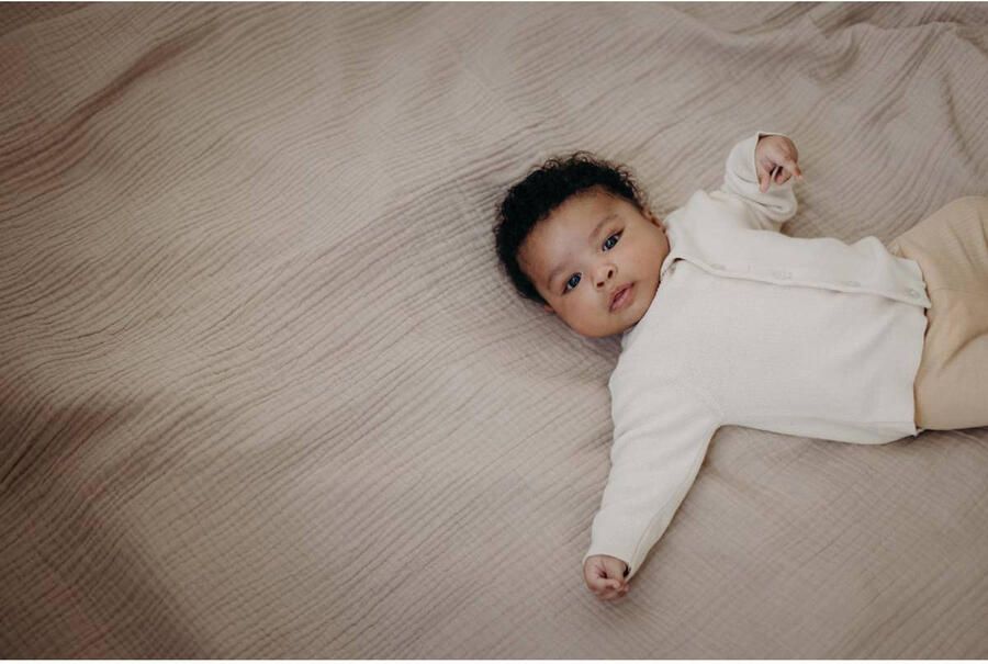 LEVV baby fijngebreid vest LNORRENOS van katoen offwhite Wit Effen 50 - Foto 3