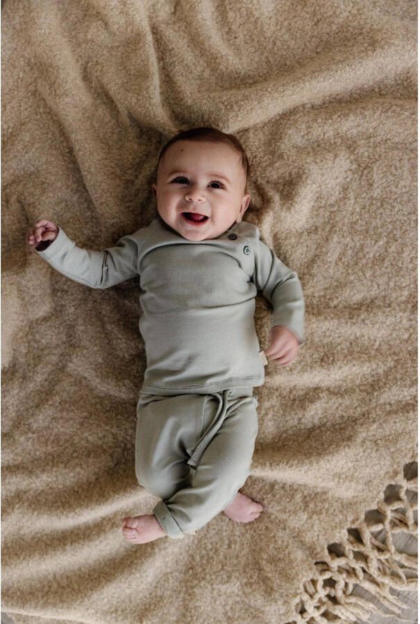 LEVV baby gestreepte regular fit broek LNESTORNOS van katoen zachtgroen 44 - Foto 2