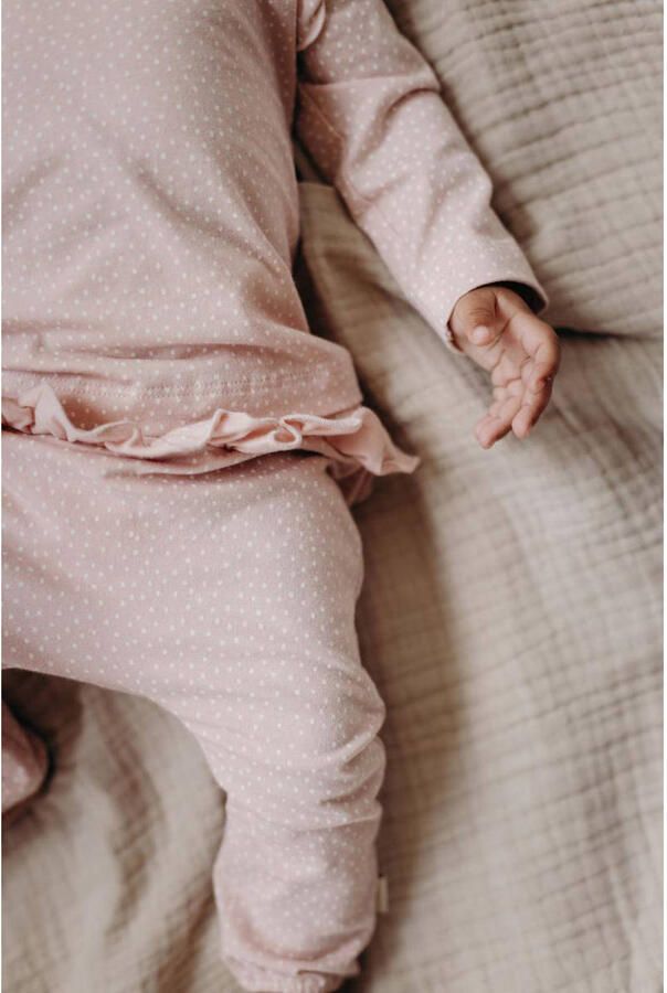 LEVV baby regular fit broek LNAIKINOS met stippen zachtroze wit Meisjes Stretchkatoen 44