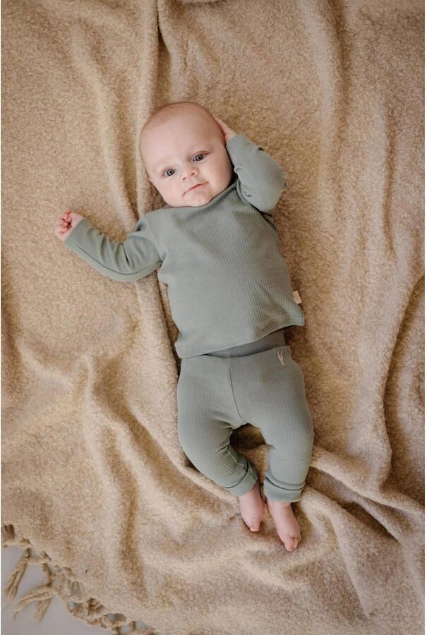 LEVV baby regular fit broek LNOENOS van katoen groen Meisjes Stretchkatoen 56