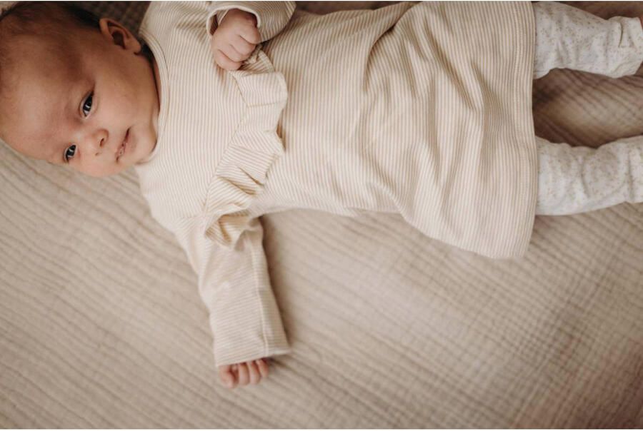LEVV gestreepte baby T-shirtjurk LNEVANOS lichtzand Ecru Meisjes Stretchkatoen Ronde hals 56
