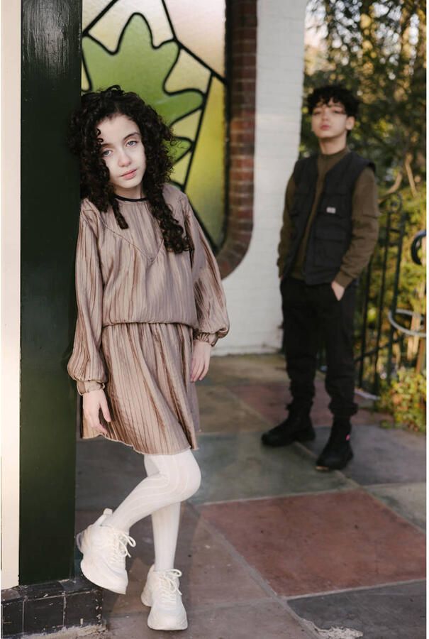 LEVV plissé rok bruin Meisjes Polyester Effen 116 - Foto 2