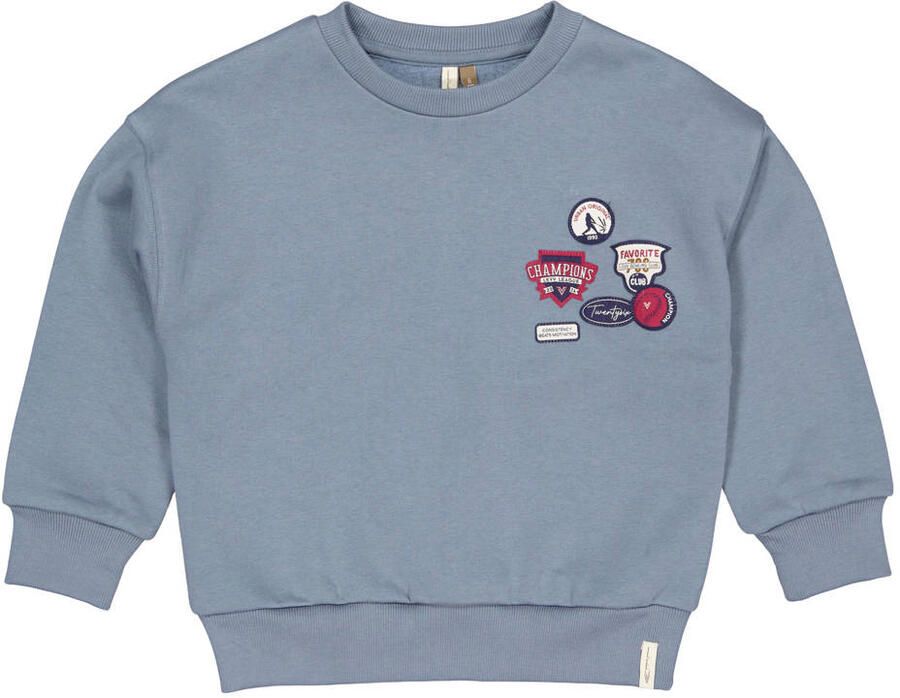 LEVV sweater met borduursels blauw Jongens Katoen Ronde hals Effen