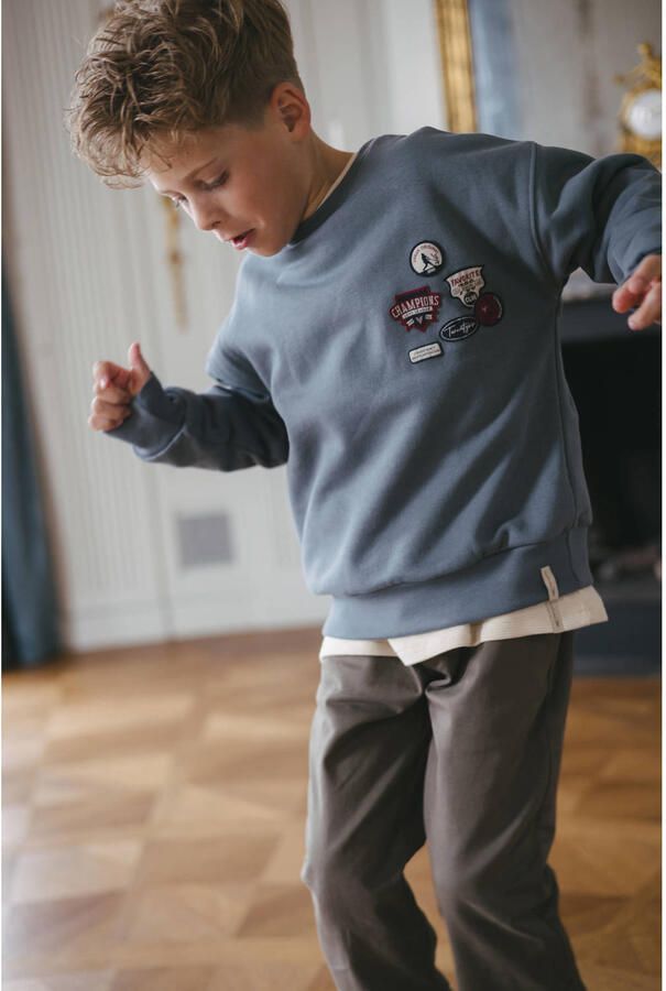 LEVV sweater met borduursels blauw Jongens Katoen Ronde hals Effen - Foto 2