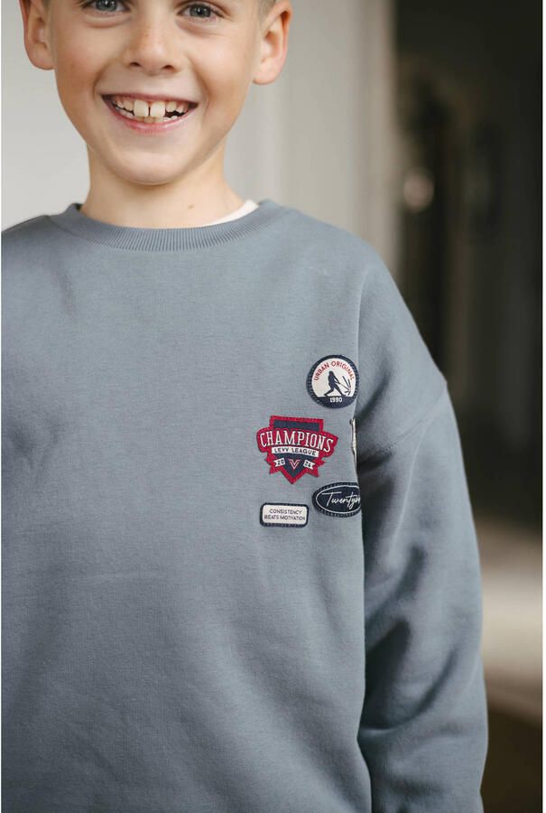 LEVV sweater met borduursels blauw Jongens Katoen Ronde hals Effen - Foto 3