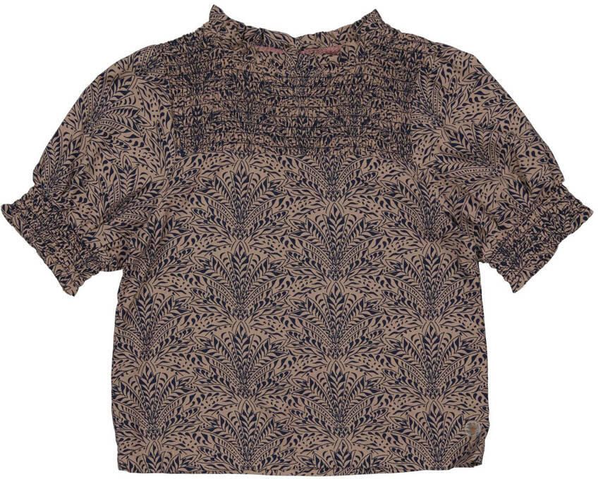 LEVV T-shirt KAREN met all over print bruin Meisjes Viscose Ronde hals 116