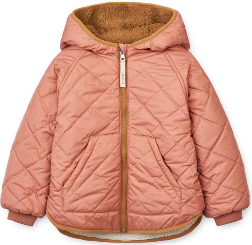 Liewood reversible gewatteerde winterjas Jackson roze bruin wit