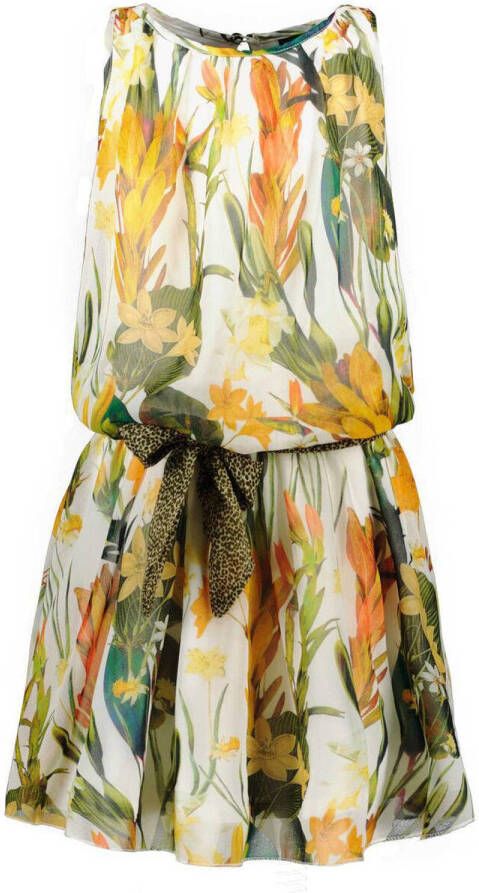 Like Flo A-lijn jurk met all over print en ceintuur multi Meisjes Polyester Ronde hals 128