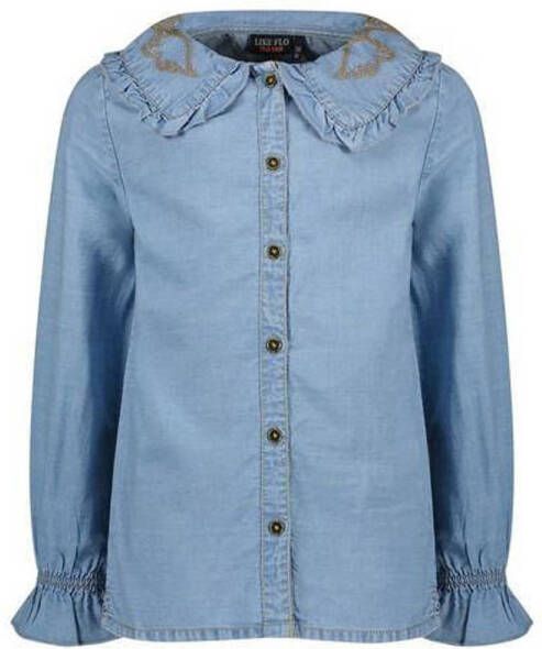 Like Flo blouse met ruches blauw Meisjes Lyocell (duurzaam materiaal) Peter Pan-kraag 104