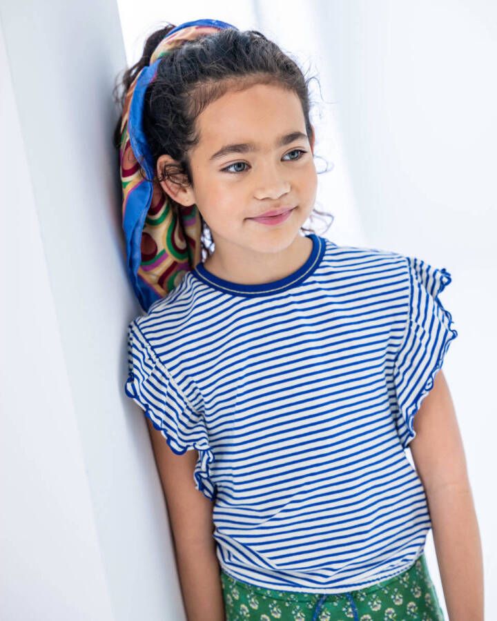 LIKE FLO Meisjes Tops & T-shirts Stripe Jersey Ruffle Tee Blauw wit Gestreept