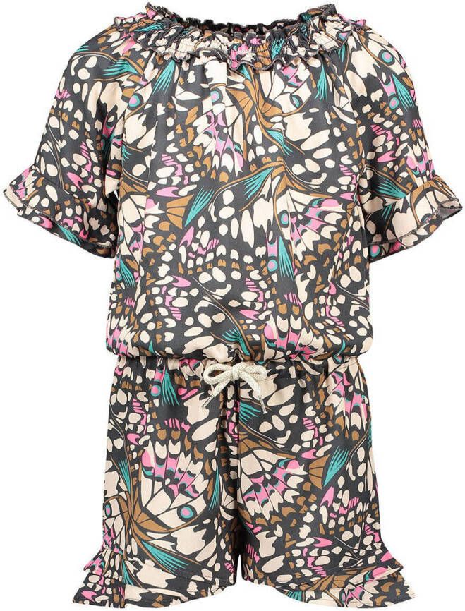 Like Flo jumpsuit met all over print grijs Meisjes Polyester Boothals All over print 128
