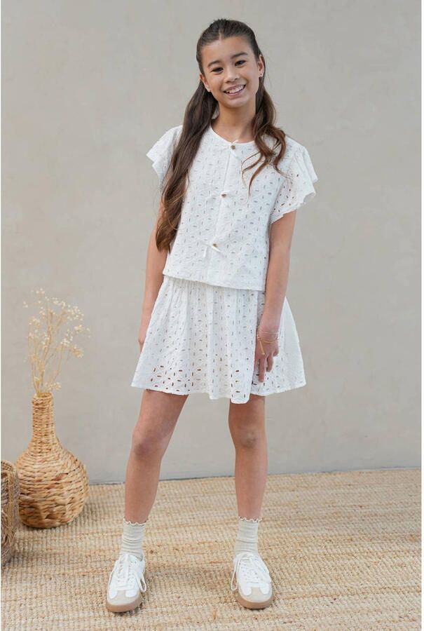 LIKE FLO Meisjes Tops & T-shirts Charlotte Flo Broderie Blouse Wit - Foto 4