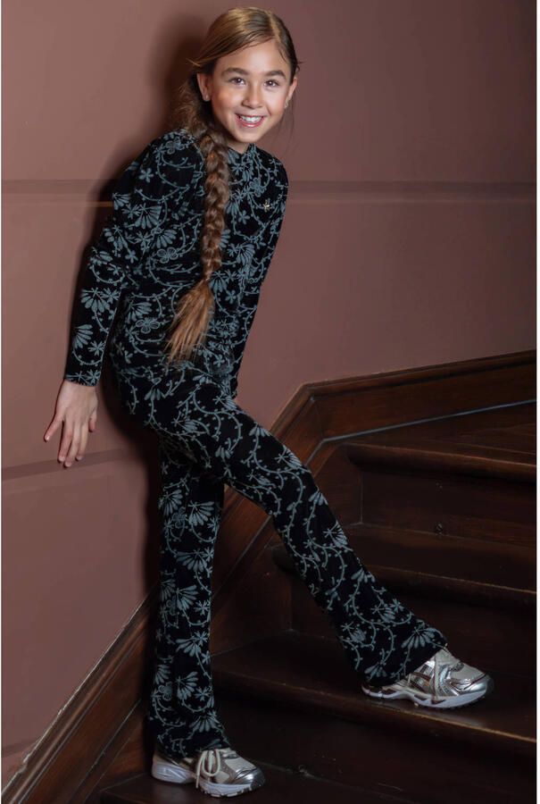 Like Flo fluwelen flared broek met print antraciet Grijs Meisjes Fluweel - Foto 2