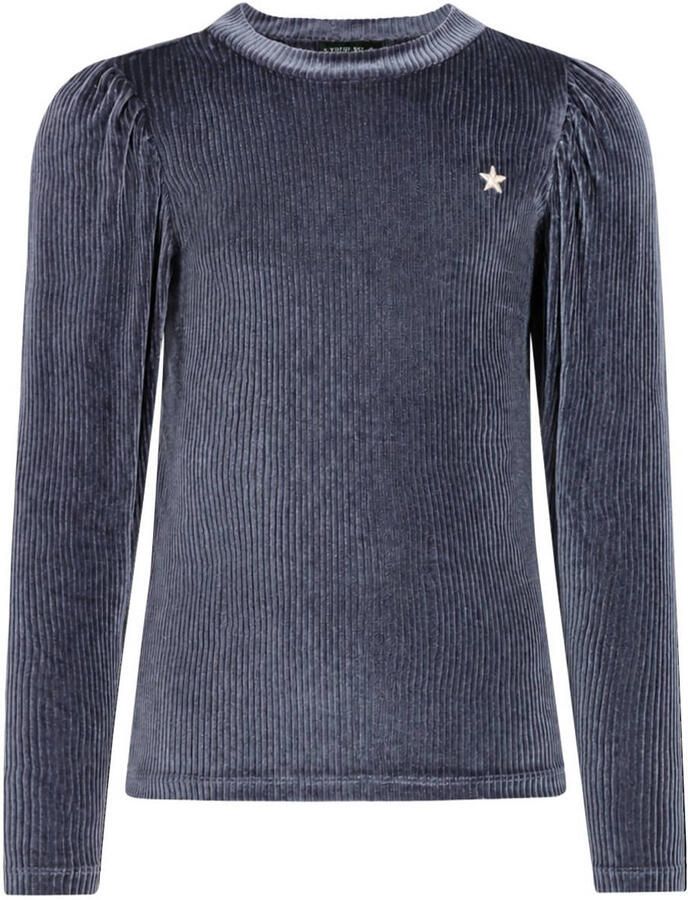 Like Flo fluwelen getailleerde longsleeve grijsblauw