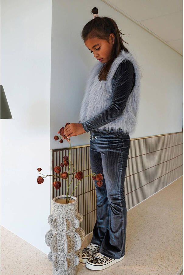 Like Flo fluwelen getailleerde longsleeve grijsblauw - Foto 2