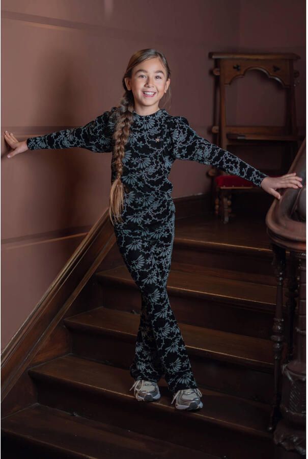 Like Flo fluwelen getailleerde longsleeve met print antraciet Grijs Meisjes Fluweel Ronde hals - Foto 2