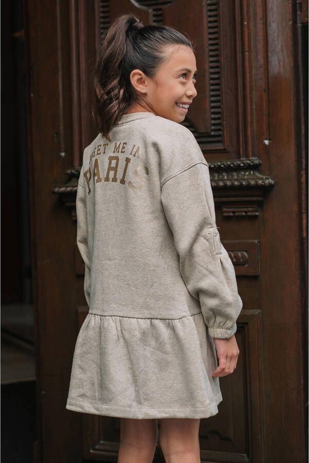 Like Flo gemêleerde korte sweatjurk met ruches beige - Foto 3