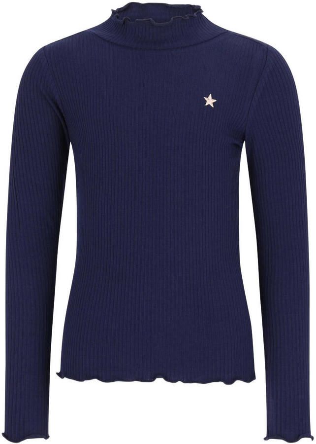 Like Flo getailleerde longsleeve met golvende afwerking donkerblauw