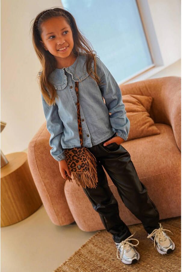 Like Flo imitatieleren regular fit coated broek antraciet - Foto 2