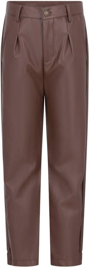 Like Flo imitatieleren regular fit coated broek met plooien donkerbruin