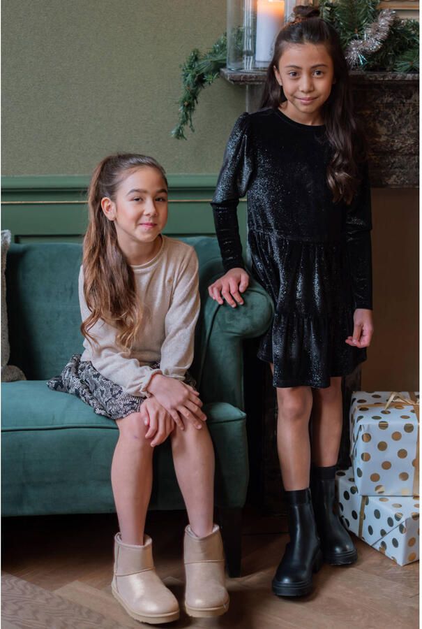 Like Flo korte glitterjurk met glitters zwart Meisjes Polyester Ronde hals