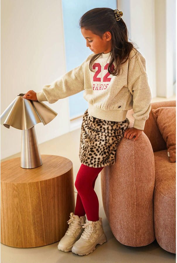 Like Flo oversized sweater met print beige rood Meisjes Katoen Ronde hals glitter - Foto 6