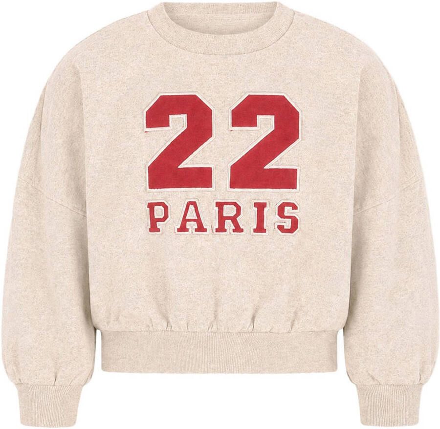 Like Flo oversized sweater met print beige rood Meisjes Katoen Ronde hals glitter - Foto 5