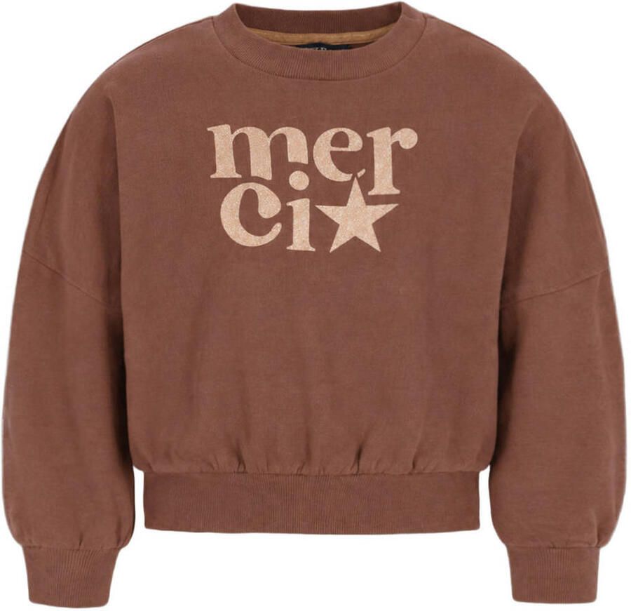 Like Flo oversized sweater met print bruin