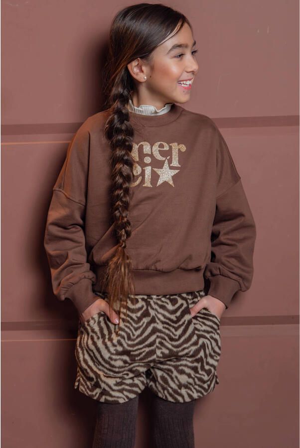 Like Flo oversized sweater met print bruin - Foto 3