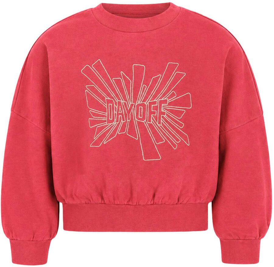 Like Flo oversized sweater met print rood Meisjes Katoen Ronde hals Printopdruk