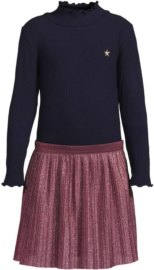 Like Flo plissé midi jurk met glitters marineblauw paars Meisjes Viscose Opstaande kraag