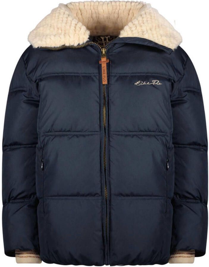 Like Flo quilted gewatteerde winterjas Amaya donkerblauw beige Meisjes Polyester Capuchon 146 152 - Foto 2