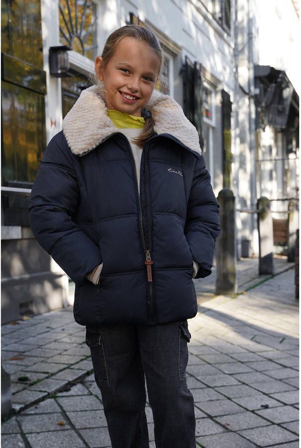 Like Flo quilted gewatteerde winterjas Amaya donkerblauw beige Meisjes Polyester Capuchon 146 152 - Foto 1